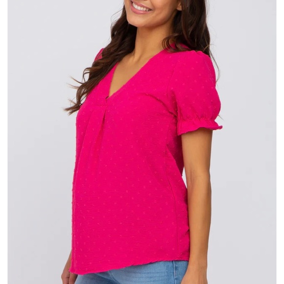 Pinkblush Fuchsia Swiss Dot Maternity Blouse - Picture 3 of 10